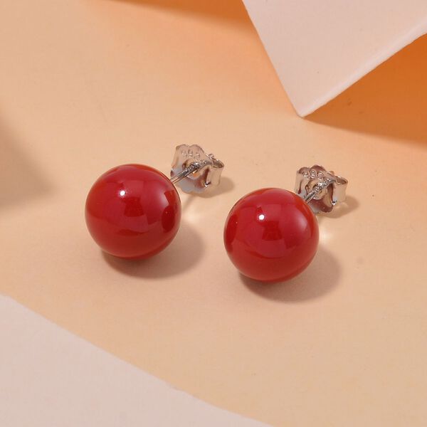Rote Muschelkernperle Ohrringe 925 Silber rhodiniert image number 2