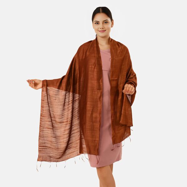 LA MAREY - Seiden Leinen Schal, 70 x 180 cm, Rost