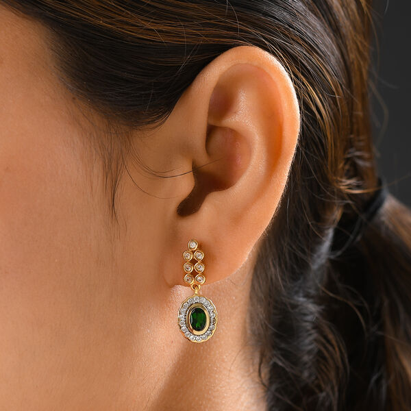 Nat&uuml;rlicher Chromdiopsid und Zirkon Ohrh&auml;nger 925 Silber vergoldet ca. 1,90 ct&nbsp; image number 2