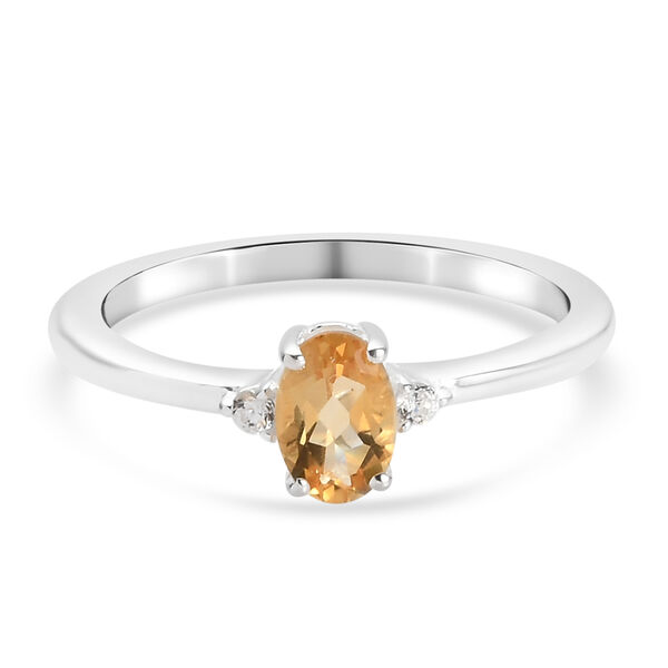 Citrin und Wei&szlig;er Simulierter Diamant Ring 925 Silber  ca. 0,50 ct