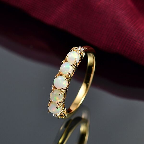 D'Joy AA Natürlicher, äthiopischer Welo Opal, Weißer Zirkon Ring 925 Silber Gelbes Gold (Größe 20.00) ca. 0,62 ct image number 2