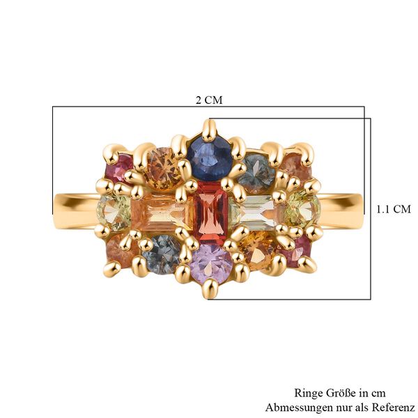Mehrfarbiger Saphir Ring, 925 Silber Gelbgold Vermeil (Gr&ouml;&szlig;e 19.00) ca. 1.34 ct image number 6