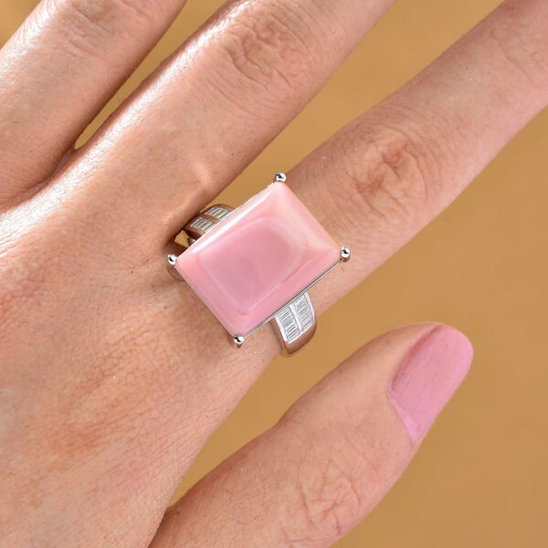 D'Joy Natürlicher Rosa Königsmuschel Perle, Moissanit Ring 925 Silber rhodiniert (Größe 16.00) image number 2