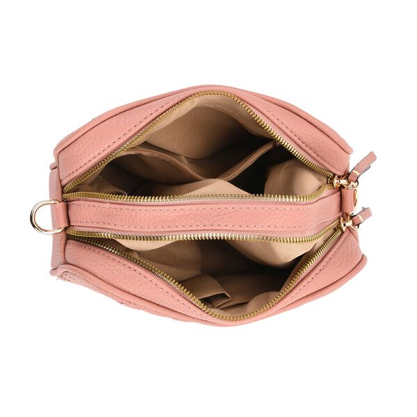 Crossbody-Tasche in Stepp-Optik mit abnehmbarem ethnischem Gurt, 21x13x7,5cm, Rosa image number 5