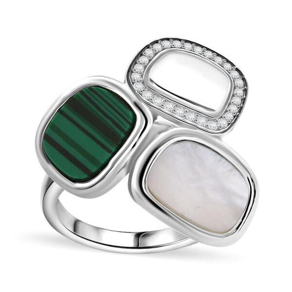 Malachit, Perlmutt und wei&szlig;er Zirkonia Ring image number 3