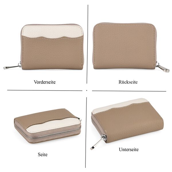 "Genuine Leather card holder with RFID Color: Beige Size:11.5*8.5*2.5cm        Wall: Genuine Leather Lining: Microfiber leather Exterior:zipped-1 Interior: card slot-4,zipped-1" image number 4