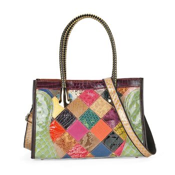 Chaos By Elsie - Echtleder Crossbody Tasche, Gl&auml;nzendes Krokodil-Muster