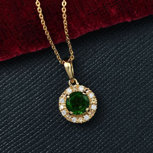 Natürlicher Chromdiopsid, Gelber Saphir, Moissanit, Anhänger mit Kette, ca. 50 cm, 925 Silber 750 Gelbgold Vermeil ca. 1.10 ct image number 2