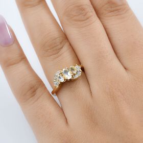 D joy AAA Premium Malagasy Mondstein Startdust Ring, 925 Silber 750 Gelbgold Vermeil (Größe 16.00) ca. 0.81 ct