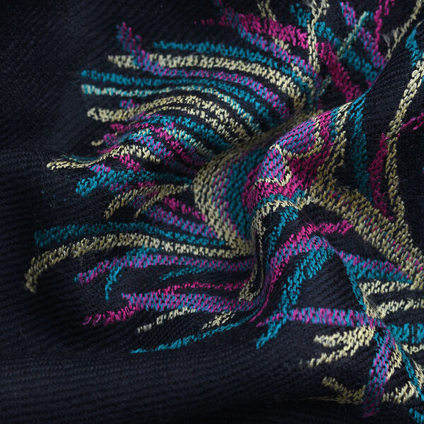 LA MAREY- 100% Kaschmirwolle Schal mit gewebten Federmotiven, Schwarz, 70x200cm image number 6