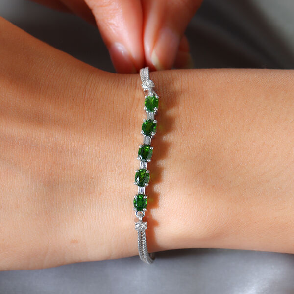 Nat&uuml;rliches Chromdiopsid und Zirkon-Armband, ca. 20 cm, 925 Silber platiniert ca. 2,07 ct image number 3