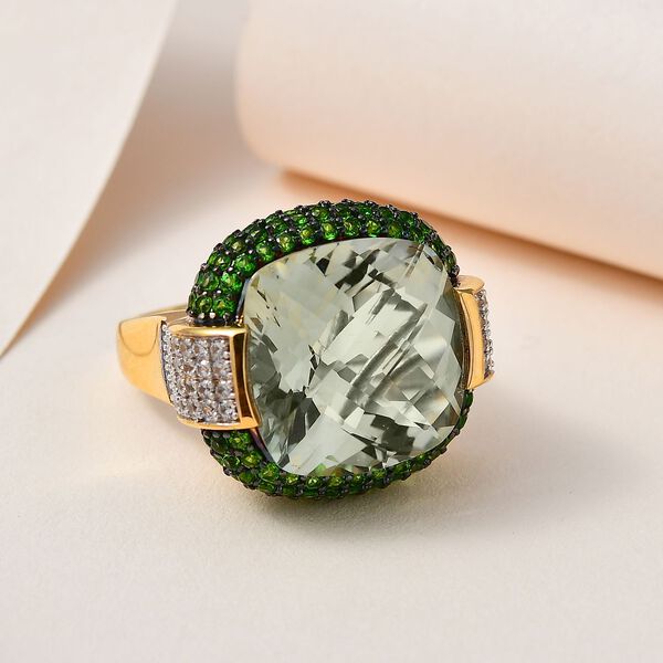 AAA Prasiolith, Chromdiopsid und Zirkon-Ring - 21,30 ct. image number 2