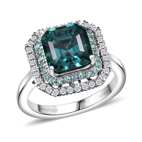 RHAPSODY zertifiziert und geprüft AAAA Pirineu Lagoon Tourmalin, Paraiba Turmalin und VS-EF Diamant Ring in 950 Platin - 5,13 ct. image number 0