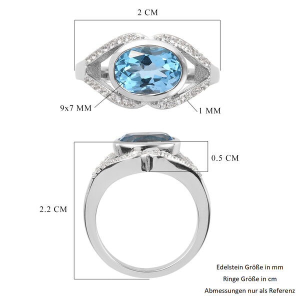 Blauer Topas und Zirkon Ring 925 Silber Platin-&Uuml;berzug image number 7