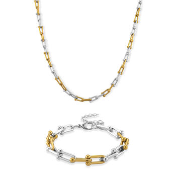 Zweifarbige 50+5cm Halskette und 18+3,5cm Armband