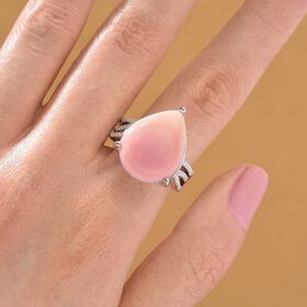D'Joy Natürlicher Rosa Königsmuschel Perle, Moissanit Ring 925 Silber rhodiniert (Größe 18.00)