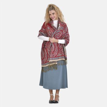 Cashew Fransen-Schal, Paisleymuster, Rot