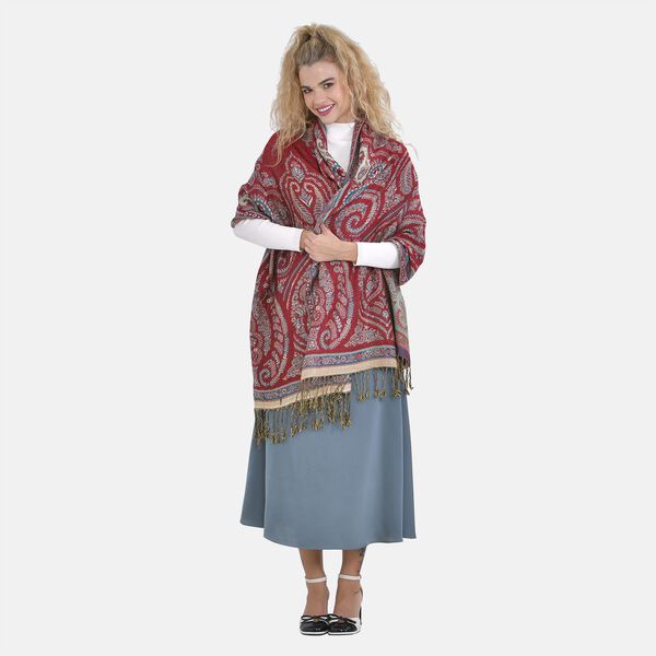 Cashew Fransen-Schal, Paisleymuster, Rot