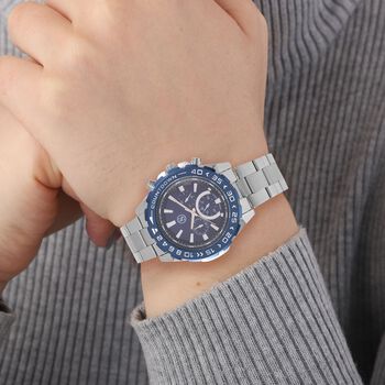 STRADA - Japanisches Uhrwerk mit rotierbarem Skalenring und Edelstahl, bicolor, Blau und Silber