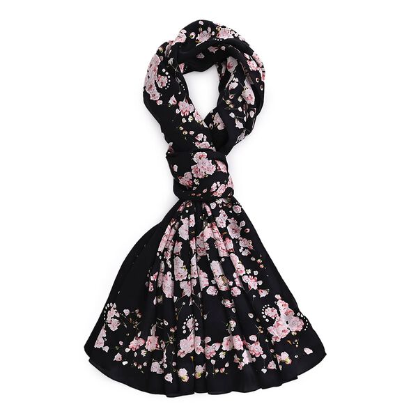 LA MAREY Signature Seidenschal aus 100% Maulbeerseide, 55 x 170 cm, Schwarz Floral image number 5