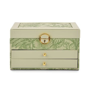 3-lagige PU Schmuckk&auml;stchen mit gepr&auml;gtem Blumenmuster, 22x17x13 cm, Gr&uuml;n