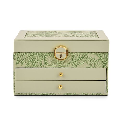 "PU 3 layer Jewelry box with debossed flower pattern, 22x17x13cm, Green " image number 1