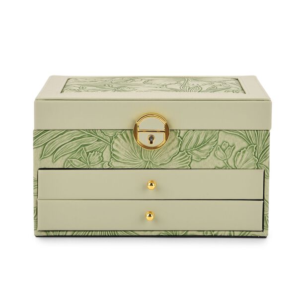 3-lagige PU Schmuckk&auml;stchen mit gepr&auml;gtem Blumenmuster, 22x17x13 cm, Gr&uuml;n image number 2