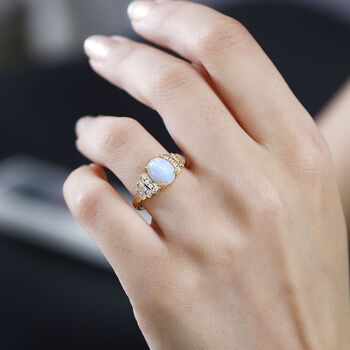 AA Nat&uuml;rlicher, &auml;thiopischer Welo Opal und Wei&szlig;er Zirkon Ring, ca. 1,71 ct