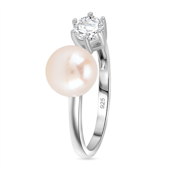 Weißer Zirkonia, Weiße Süßwasser Perle Ring Nickelfreies Messing Flexibles cm image number 3