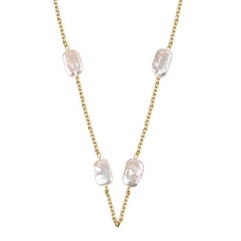 Wei&szlig;e Keshi Perle Halskette ca. Flexibles cm Reiner Edelstahl Standard gelb vergoldet