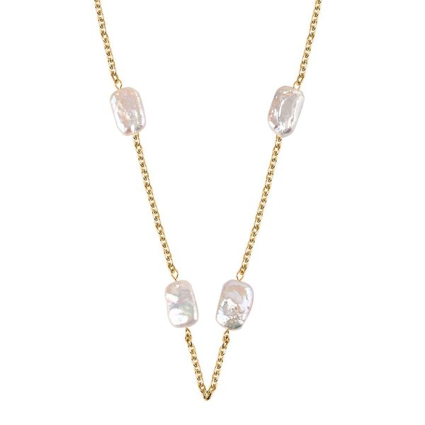 Keshi Perle, Wei&szlig;e S&uuml;&szlig;wasser Perle Halskette ca. 50 cm 925 Silber vergoldet