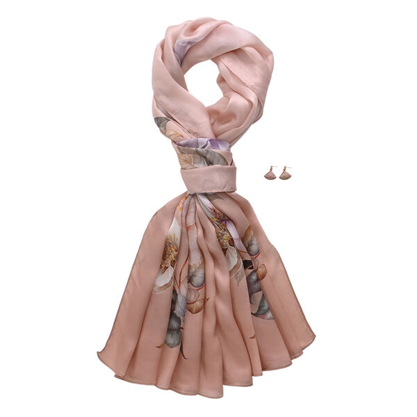 LA MAREY Signature Set mit Seidenschal und Seidentropfen-Ohrringen, 100% Maulbeerseide, 65 x 170 cm, Rosa image number 0