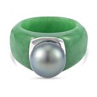 Grüne Jade, Tahiti Perle Ring (11-12 mm), 925 Silber rhodiniert, (Größe 16.00)