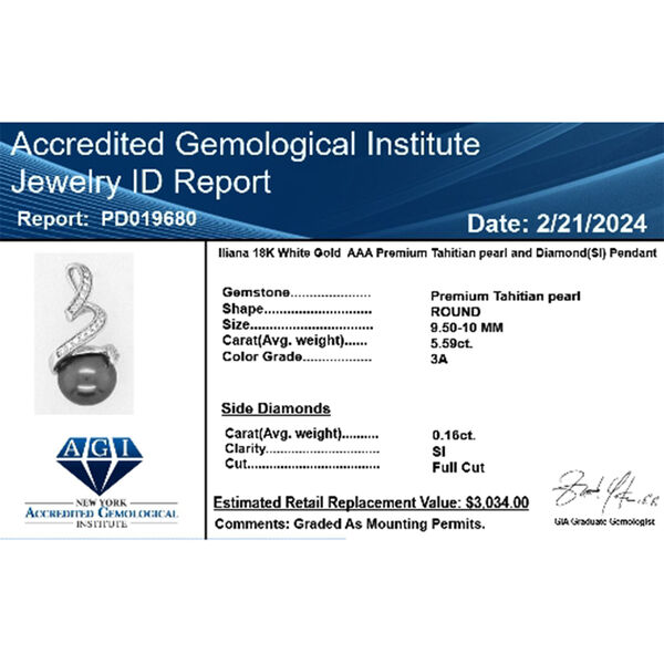 ILIANA zertifiziert und geprüft AAA Tahiti Perle und Diamant (SI) Anhänger in 750 Weißgold image number 5