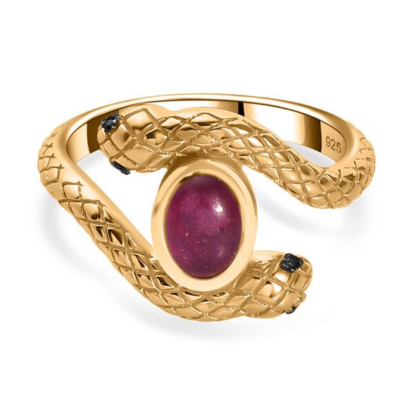 AA Afrikanischer Rubin (Fissure gef&uuml;llt), Schwarzer Spinell Ring 925 Silber 750 Gelbgold Vermeil (Gr&ouml;&szlig;e 17.00) ca. 1,26 ct