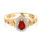 D’joy AAAA Mexikanischer Purpurroter Feuer Opal, Weißer Zirkon Ring 925 Silber 750 Gelb Vergoldet (Größe 17.00) ca. 0,44 ct