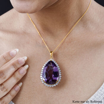 Afrikanischer Amethyst, wei&szlig;er Zirkon Anh&auml;nger, 925 Silber Gelbgold Vermeil ca. 78.36 ct