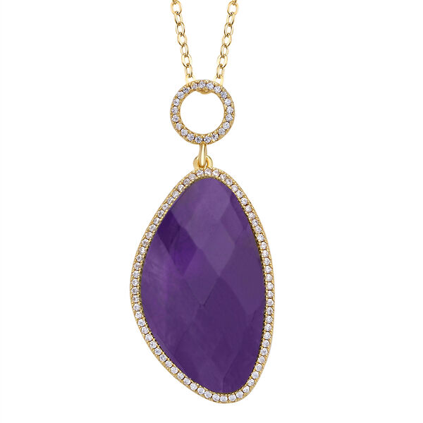 Afrikanischer Amethyst, Wei&szlig;er Zirkonia Anh&auml;nger mit Kette, Goldfarbene ca. 18.00 ct