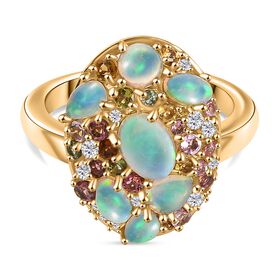 Pebble Bloom - D joy Natürlicher, äthiopischer Welo Opal Ring 925 Silber 750 Gelbgold Vermeil (Größe 17.00) ca. 2,43 ct
