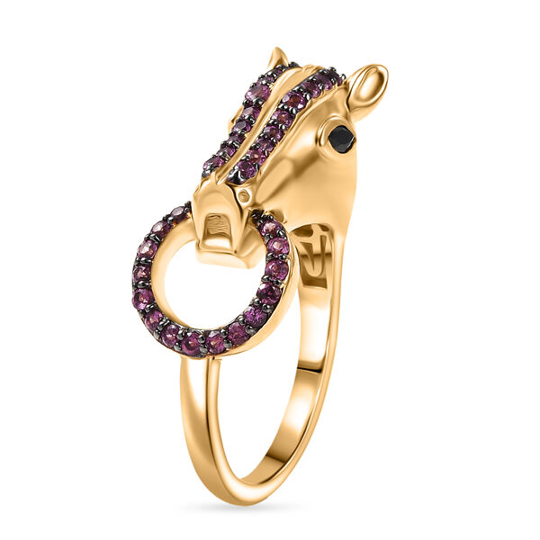 GP - Schwarzer Spinell, Nat&uuml;rlicher Rhodolith Granat Ring 925 Silber 750 Gelbgold Vermeil (Gr&ouml;&szlig;e 18.00) ca. 0,72 ct image number 5