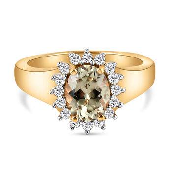 AAA Turkizit und wei&szlig;er Zirkon-Ring, 925 Silber Gelbgold Vermeil (Gr&ouml;&szlig;e 21.00) ca. 1,65 ct