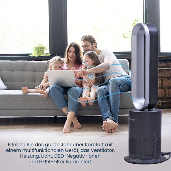 5 in 1 Luftdoktor: Luftreiniger/Heizung/Ventilator ohne Lüfterflügel mit HEPA-Filter, Grau und silber image number 2