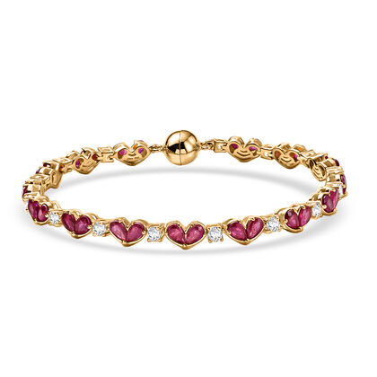 D'Joy - Ewige Verbundenheit Afrikanischer Rubin (Fissure gef&uuml;llt), Wei&szlig;er Zirkon Armband ca. 20 cm 925 Silber 750 Gelbgold Vermeil ca. 13.12 ct