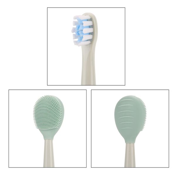 Sonic elektrische Zahnbürste mit 3 Zahnbürstenköpfen und 1 Silikon-Zungenbürstenkopf, 24,5x2,5cm, grün image number 8