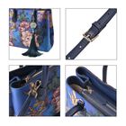 Cabrio Handtasche aus Seide und 100% echtem Leder mit Pfingstrosen-Muster und natürlicher Jade-Quaste, 32,8x25x14 cm, blau image number 4