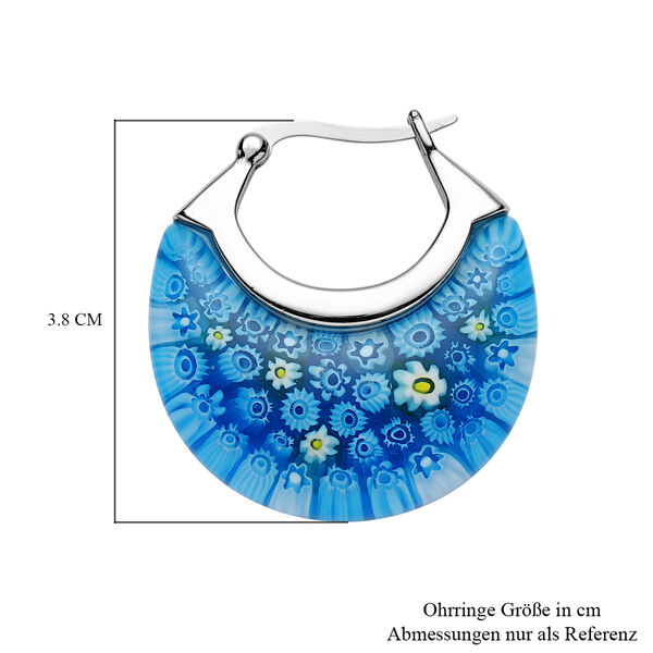 Murano Stil, blaue Glas-Creolen, Edelstahl image number 3