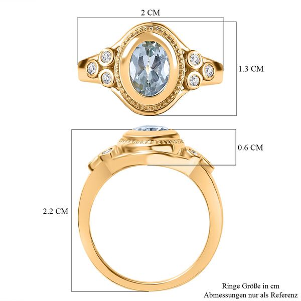 Blau Topas, Weißer Zirkon Ring Messing (Größe 18.00) ca. 1,60 ct image number 6