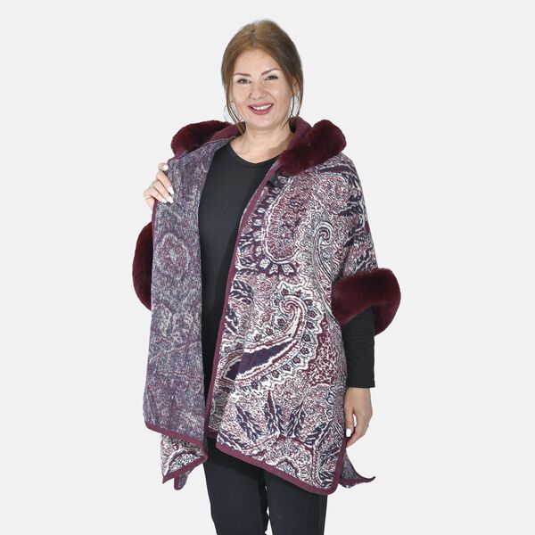 LA MAREY Kunstfell Poncho, Burgunder image number 6