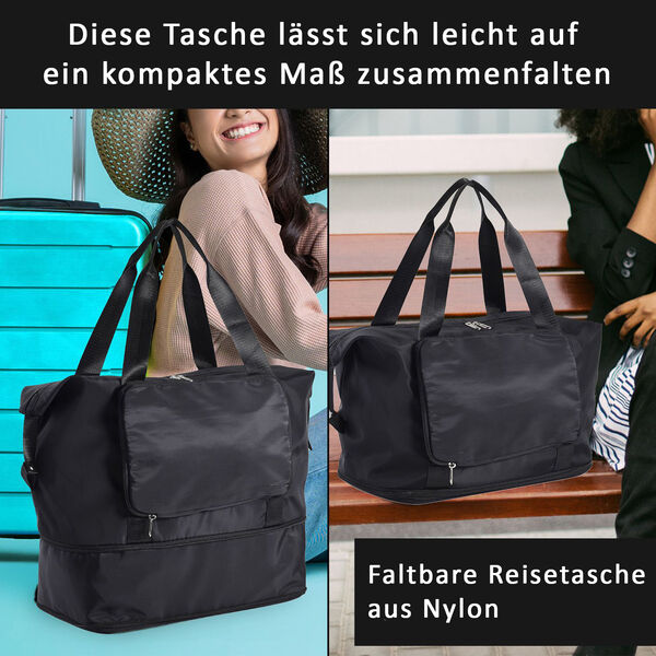 Faltbare Nylon-Reisetasche, Schwarz image number 2