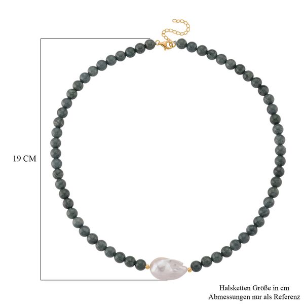 Natürliche Olmek Jadeit und Süßwasser Barockperle 50cm Halskette image number 6